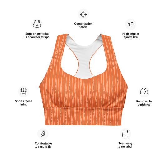 Orange Patterned Longline Sports Bra