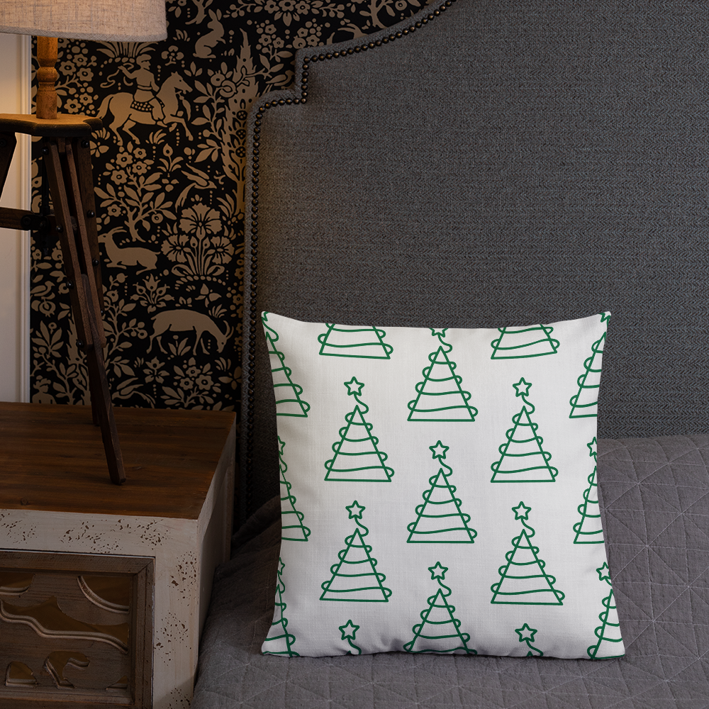 Xmas Tree Print Premium Pillow (Green)