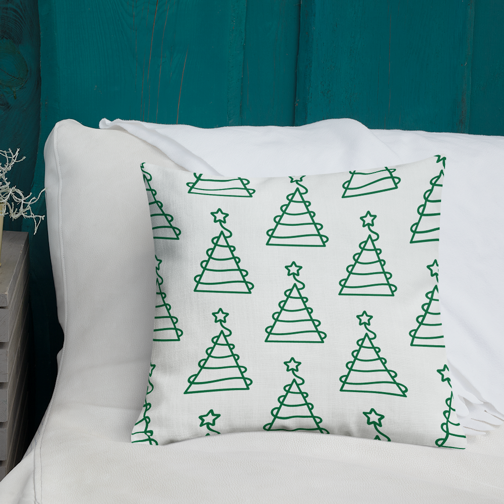 Xmas Tree Print Premium Pillow (Green)