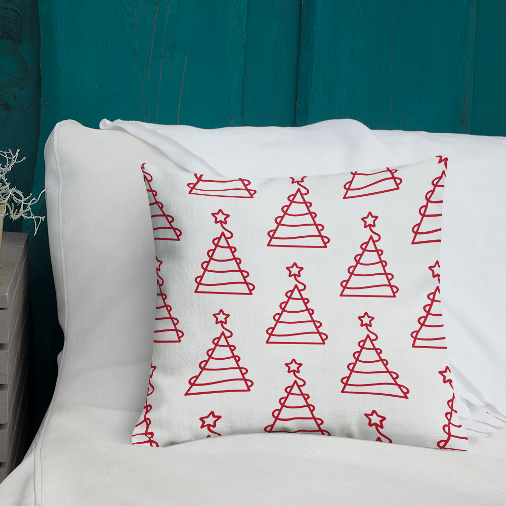 Xmas Tree Print Premium Pillow (Red)