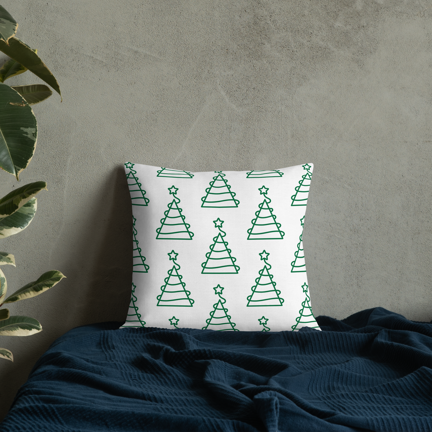 Xmas Tree Print Premium Pillow (Green)