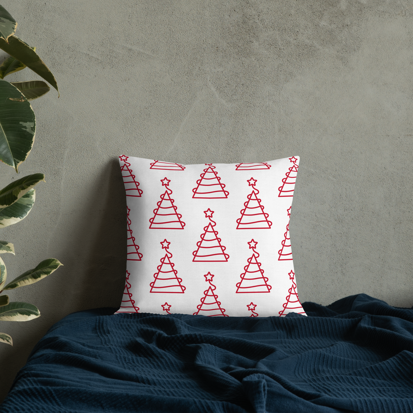 Xmas Tree Print Premium Pillow (Red)