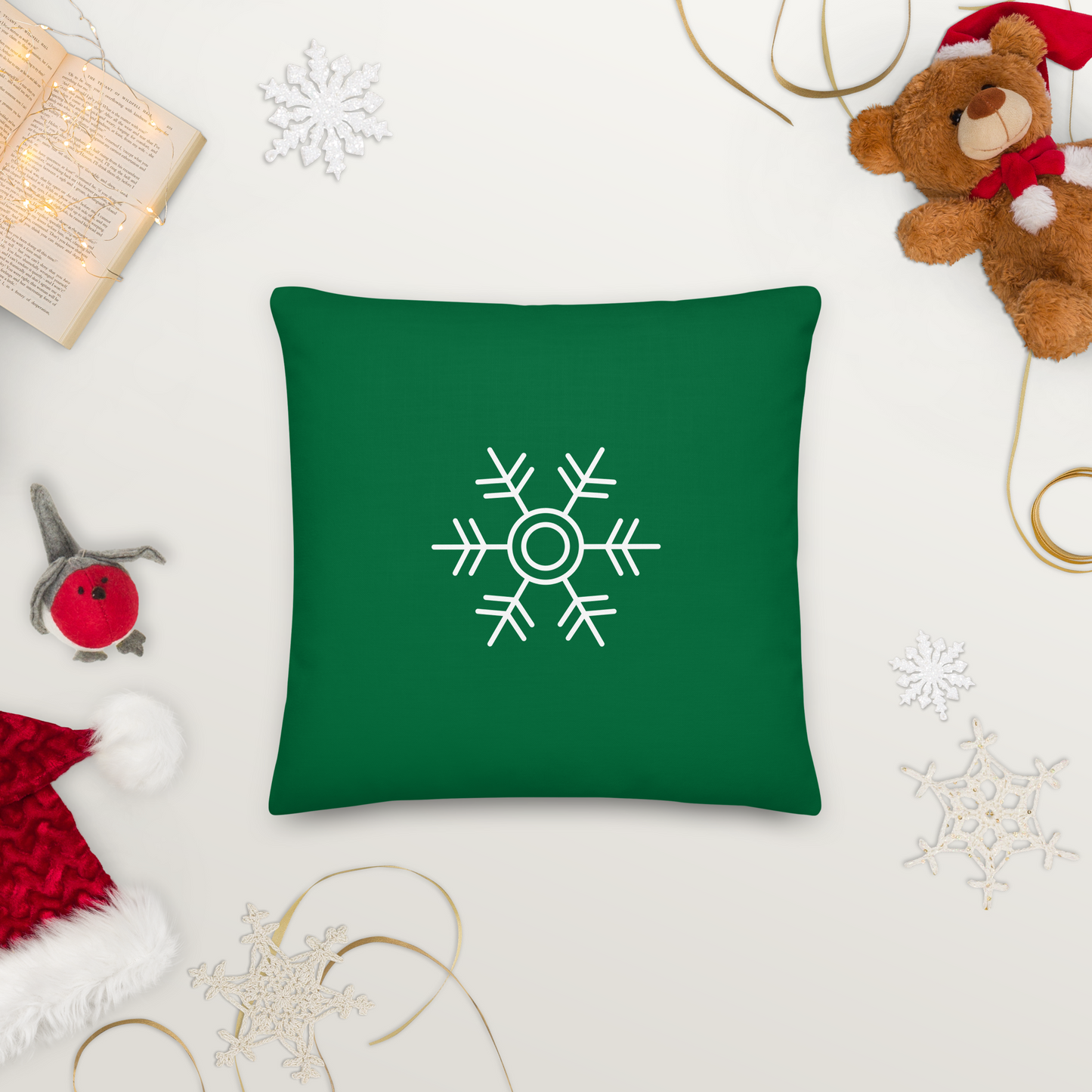 Snow Flake Double-sided Green Premium Pillow 18"x18"