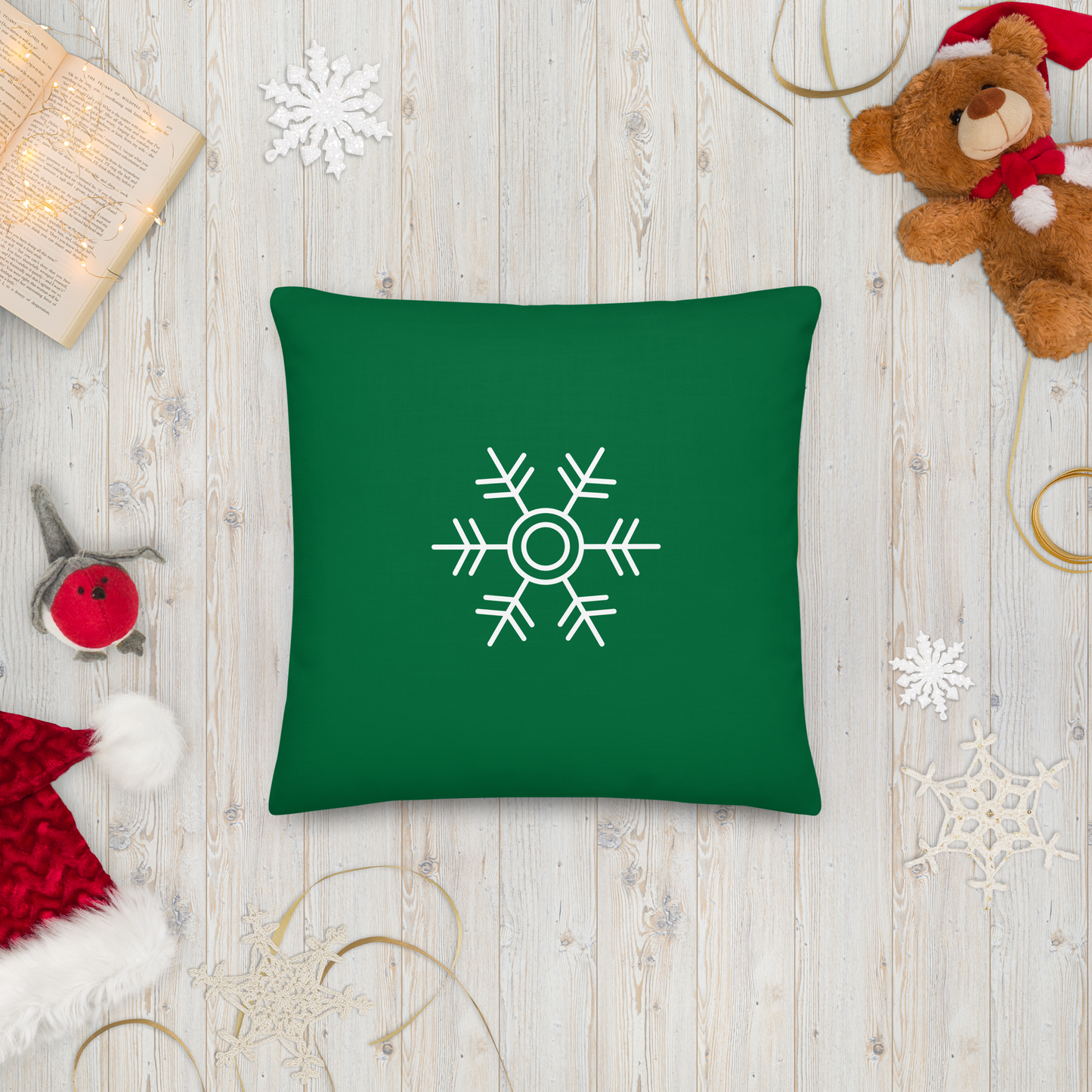 Snow Flake Double-sided Green Premium Pillow 18"x18"