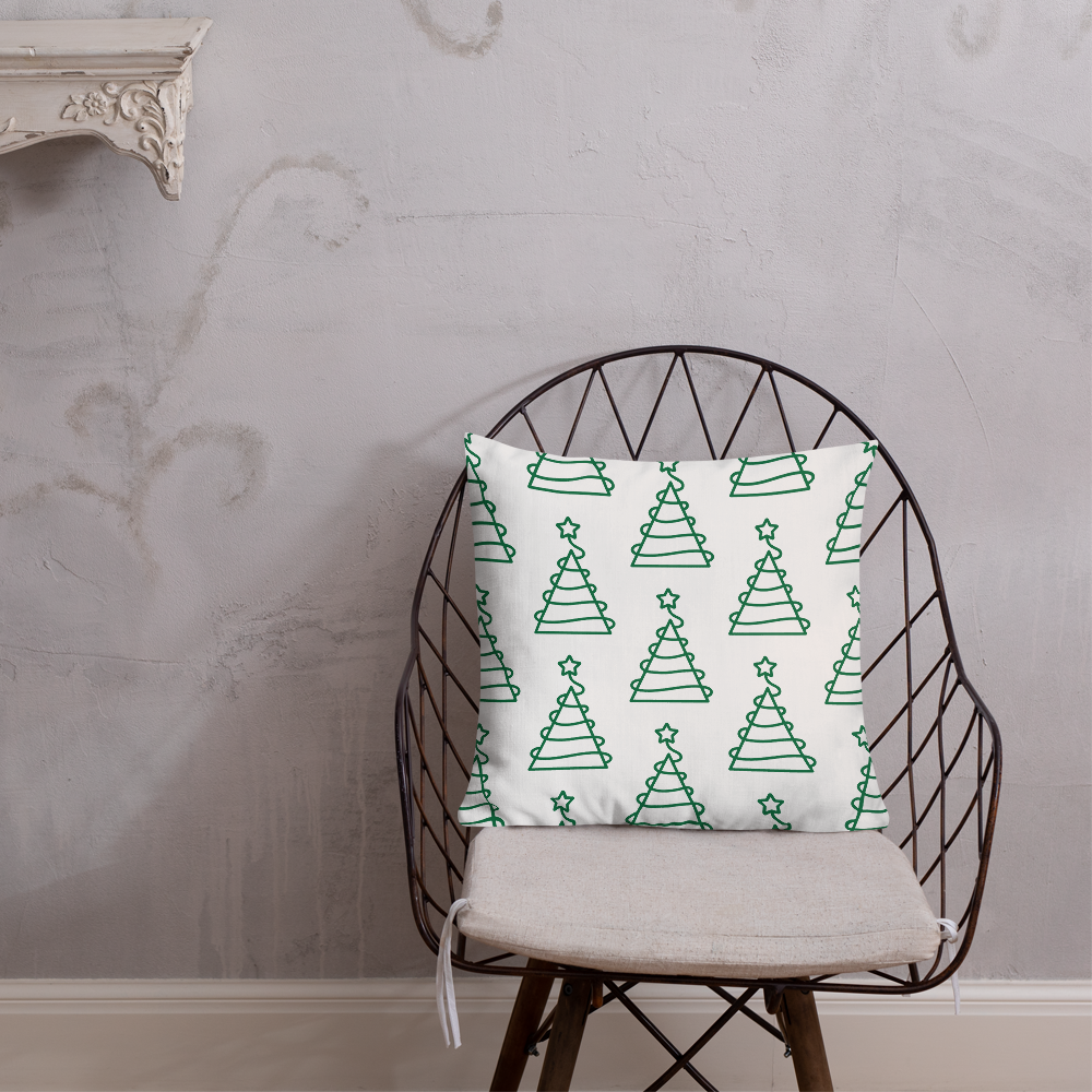 Xmas Tree Print Premium Pillow (Green)