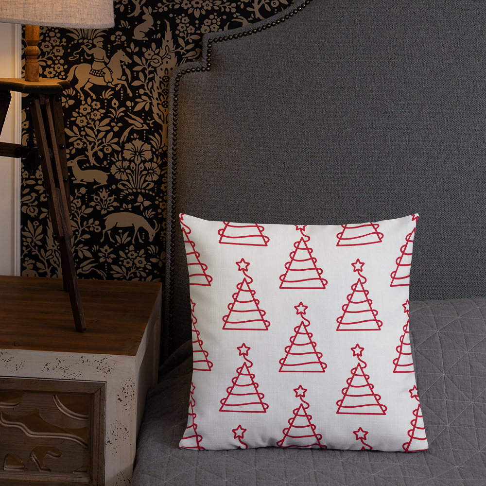 Xmas Tree Print Premium Pillow (Red)