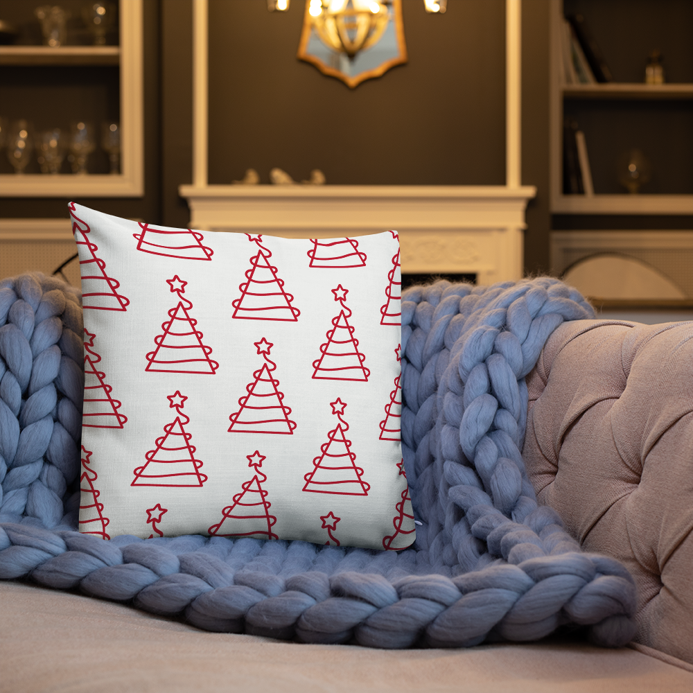 Xmas Tree Print Premium Pillow (Red)