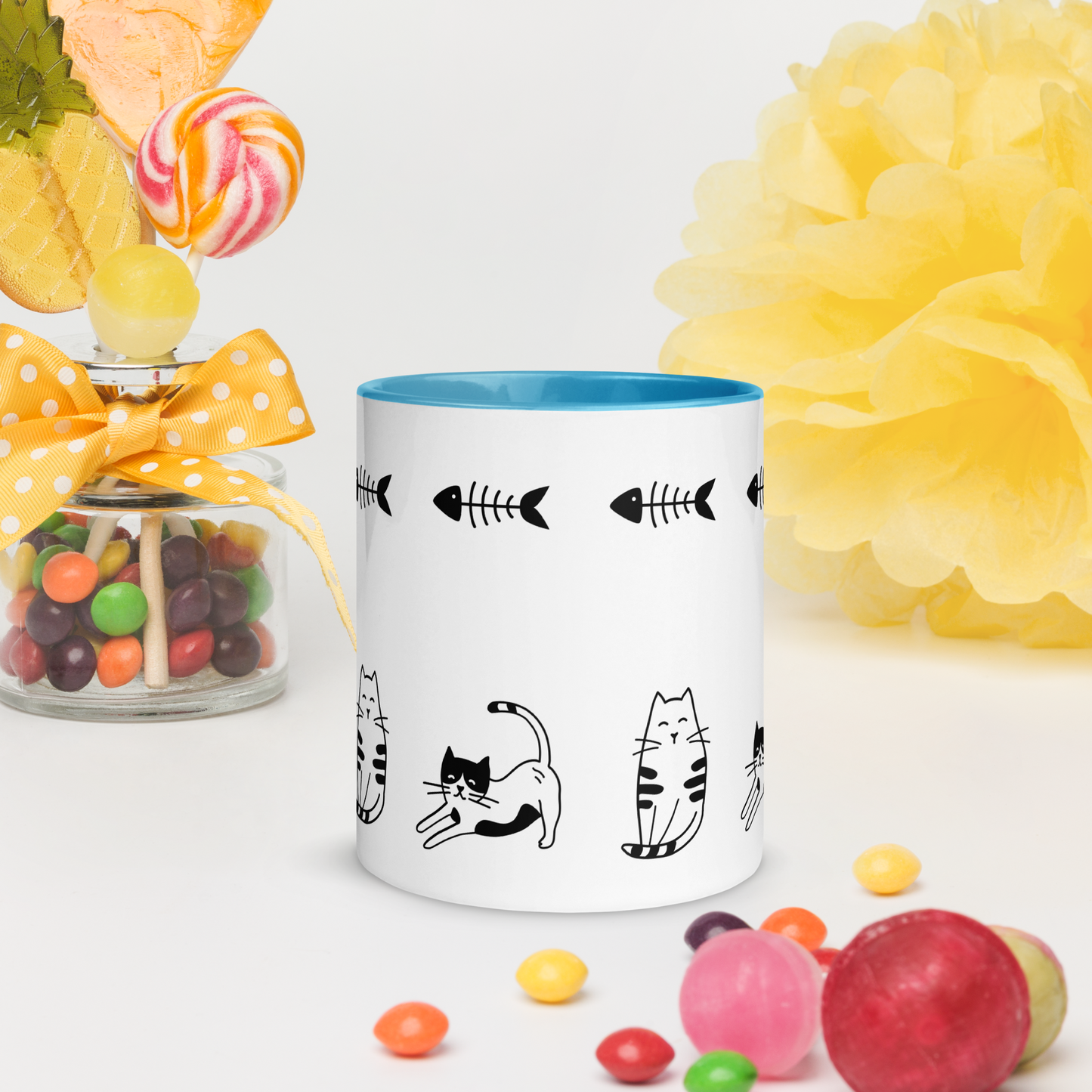 Fishbone Kitties - 11oz. Mug with Color Inside