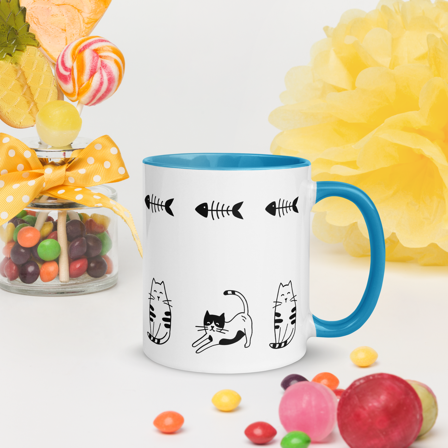 Fishbone Kitties - 11oz. Mug with Color Inside