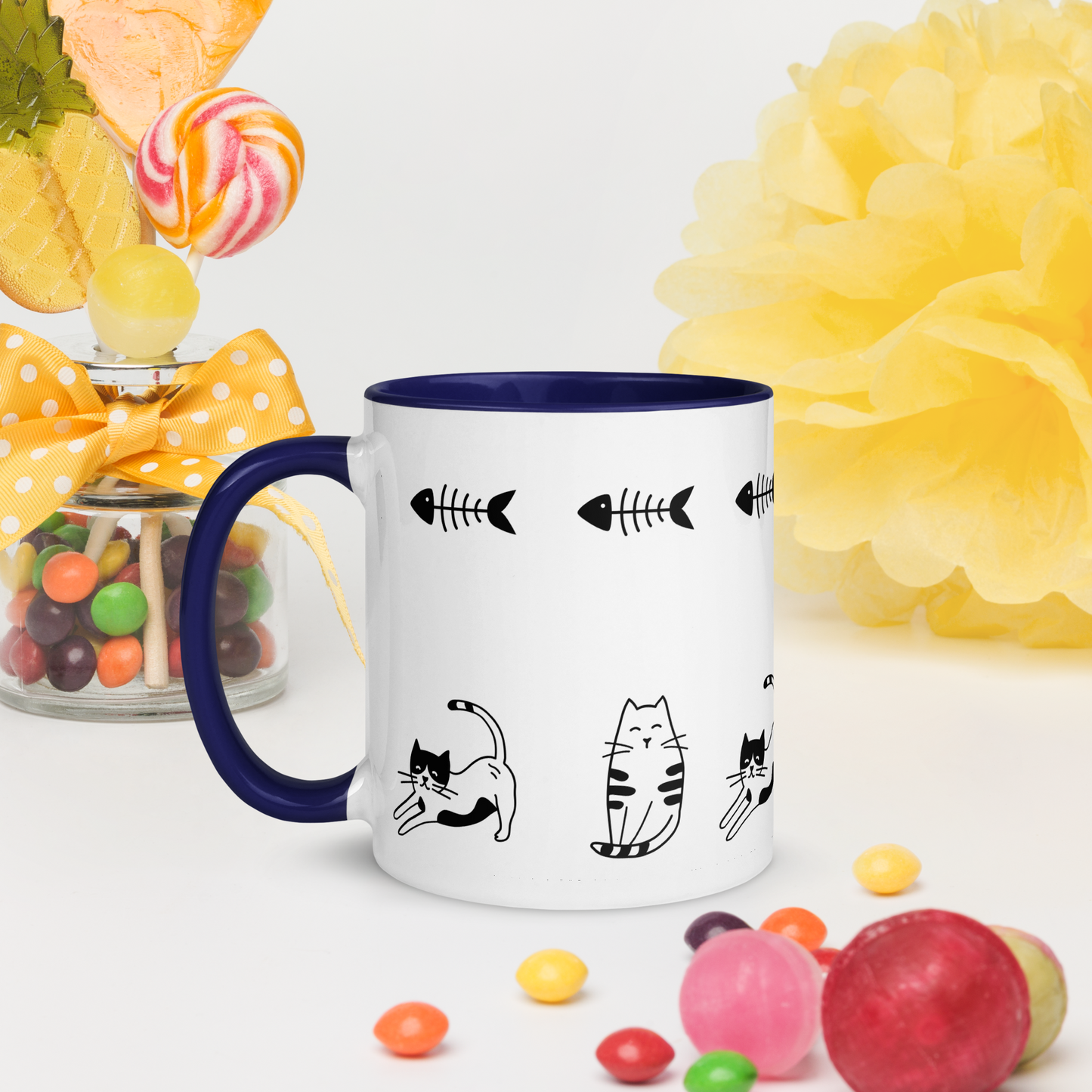 Fishbone Kitties - 11oz. Mug with Color Inside