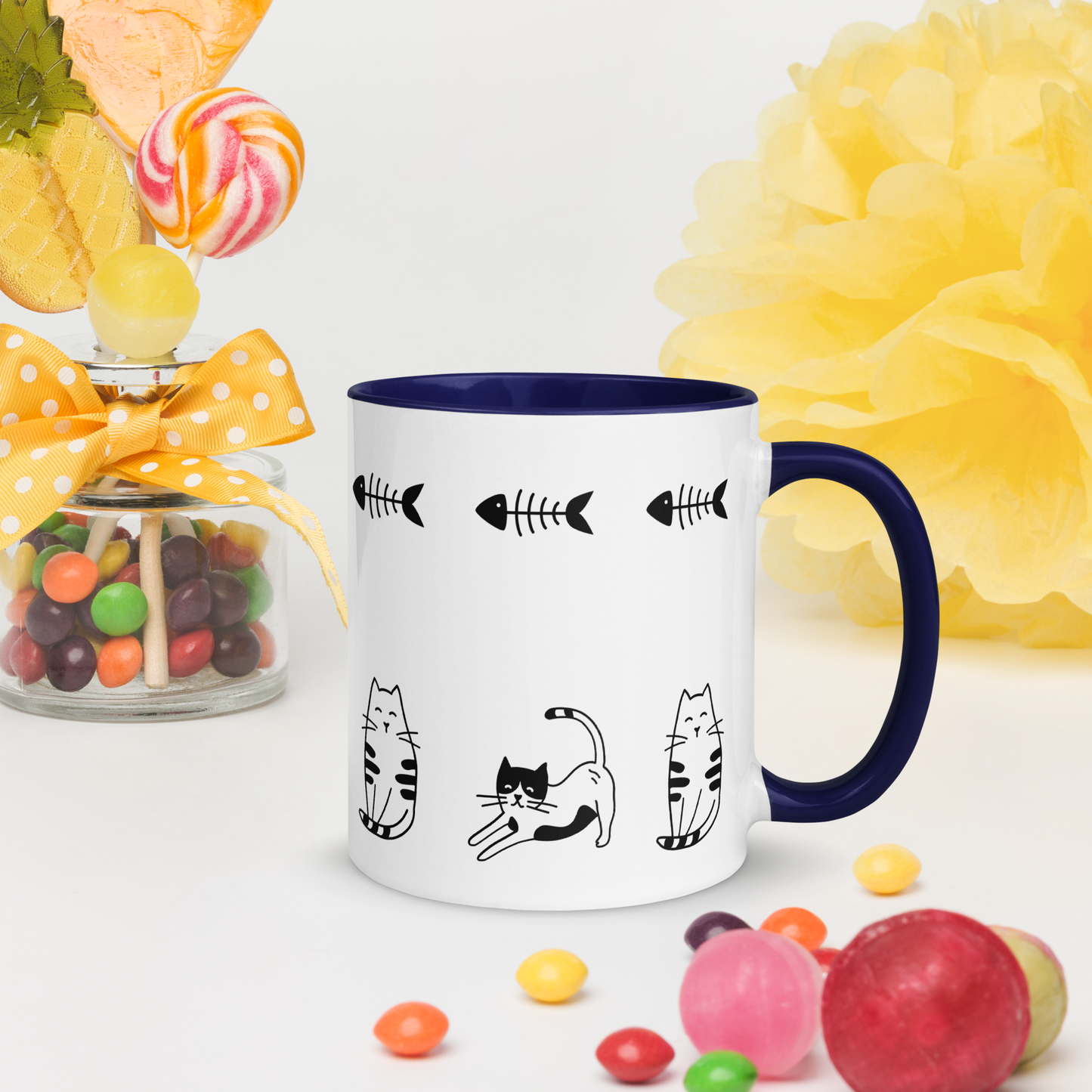 Fishbone Kitties - 11oz. Mug with Color Inside