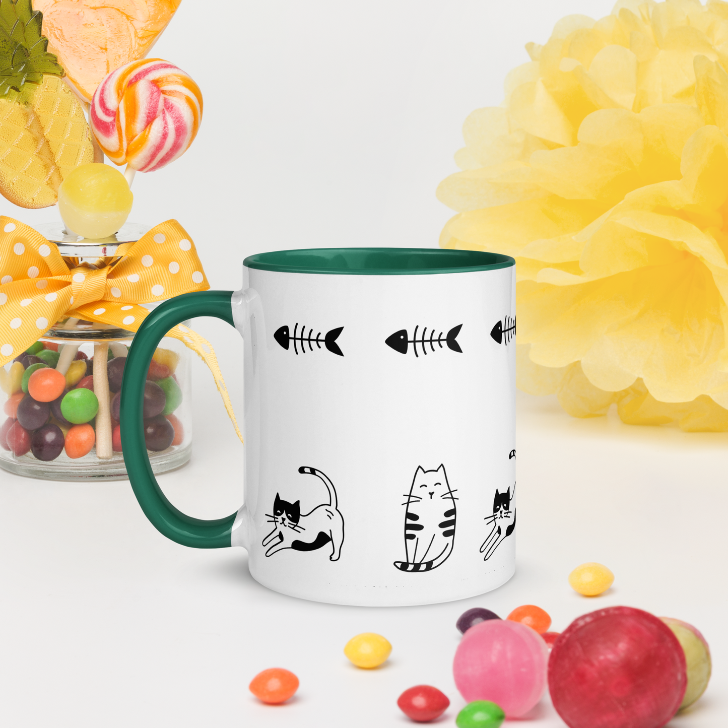 Fishbone Kitties - 11oz. Mug with Color Inside