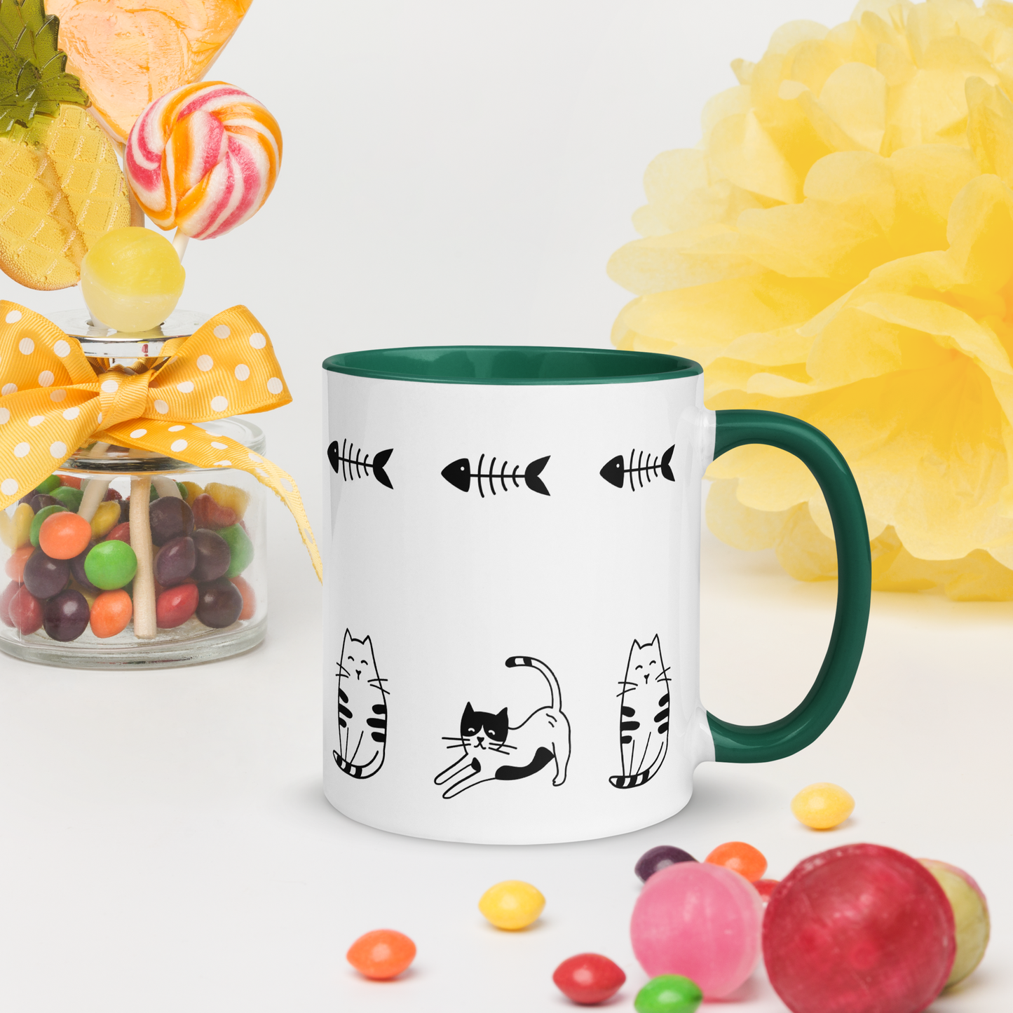 Fishbone Kitties - 11oz. Mug with Color Inside