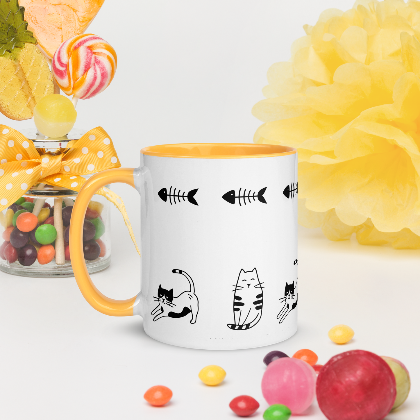 Fishbone Kitties - 11oz. Mug with Color Inside