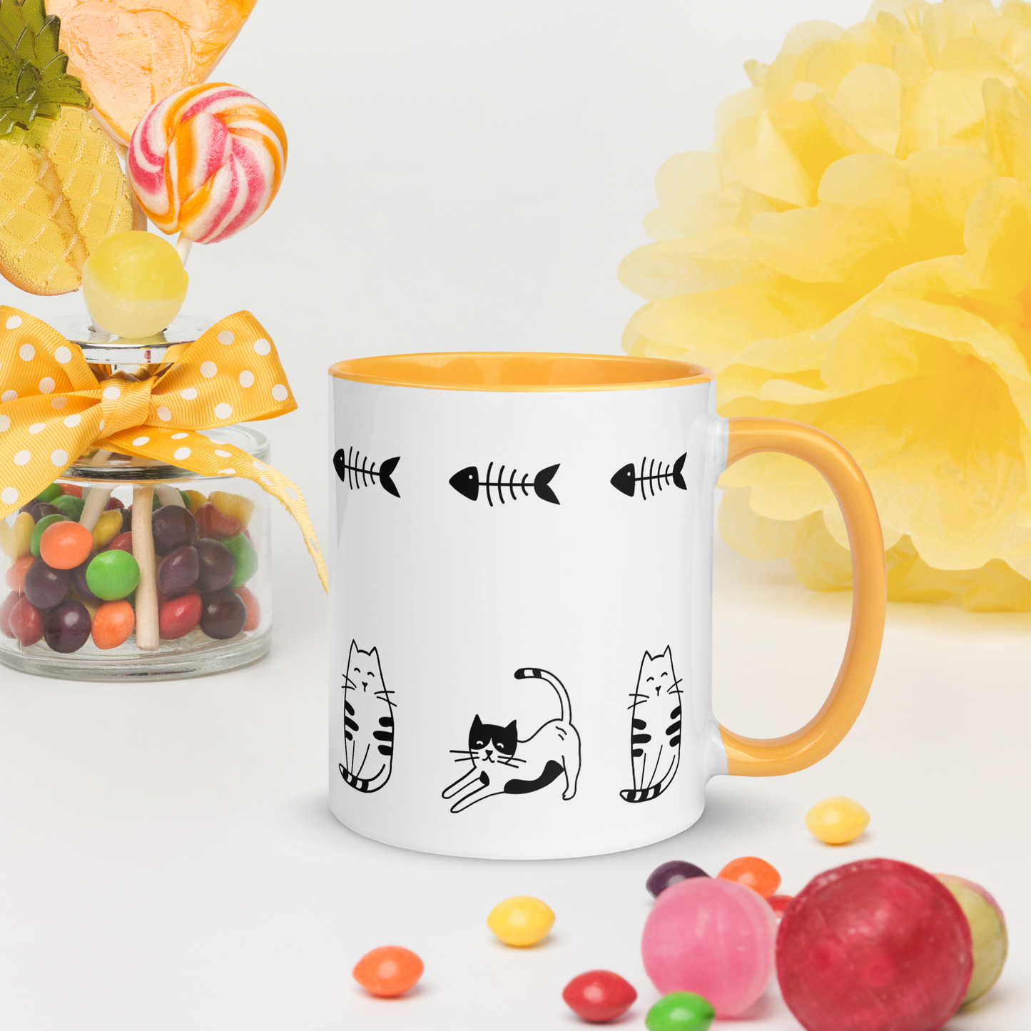 Fishbone Kitties - 11oz. Mug with Color Inside