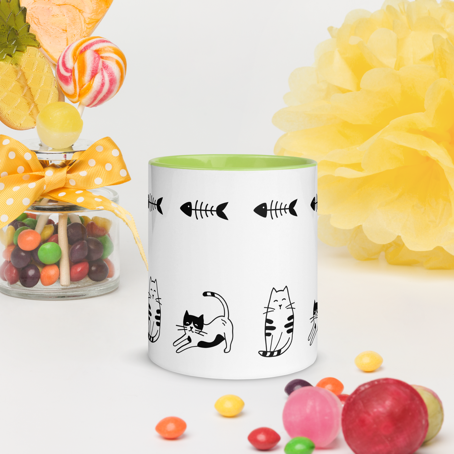 Fishbone Kitties - 11oz. Mug with Color Inside