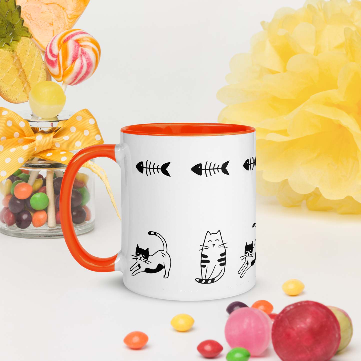 Fishbone Kitties - 11oz. Mug with Color Inside