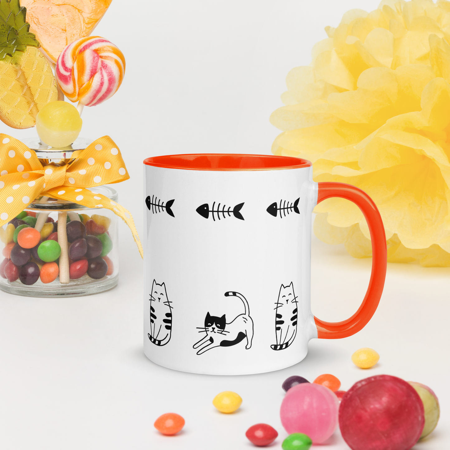 Fishbone Kitties - 11oz. Mug with Color Inside