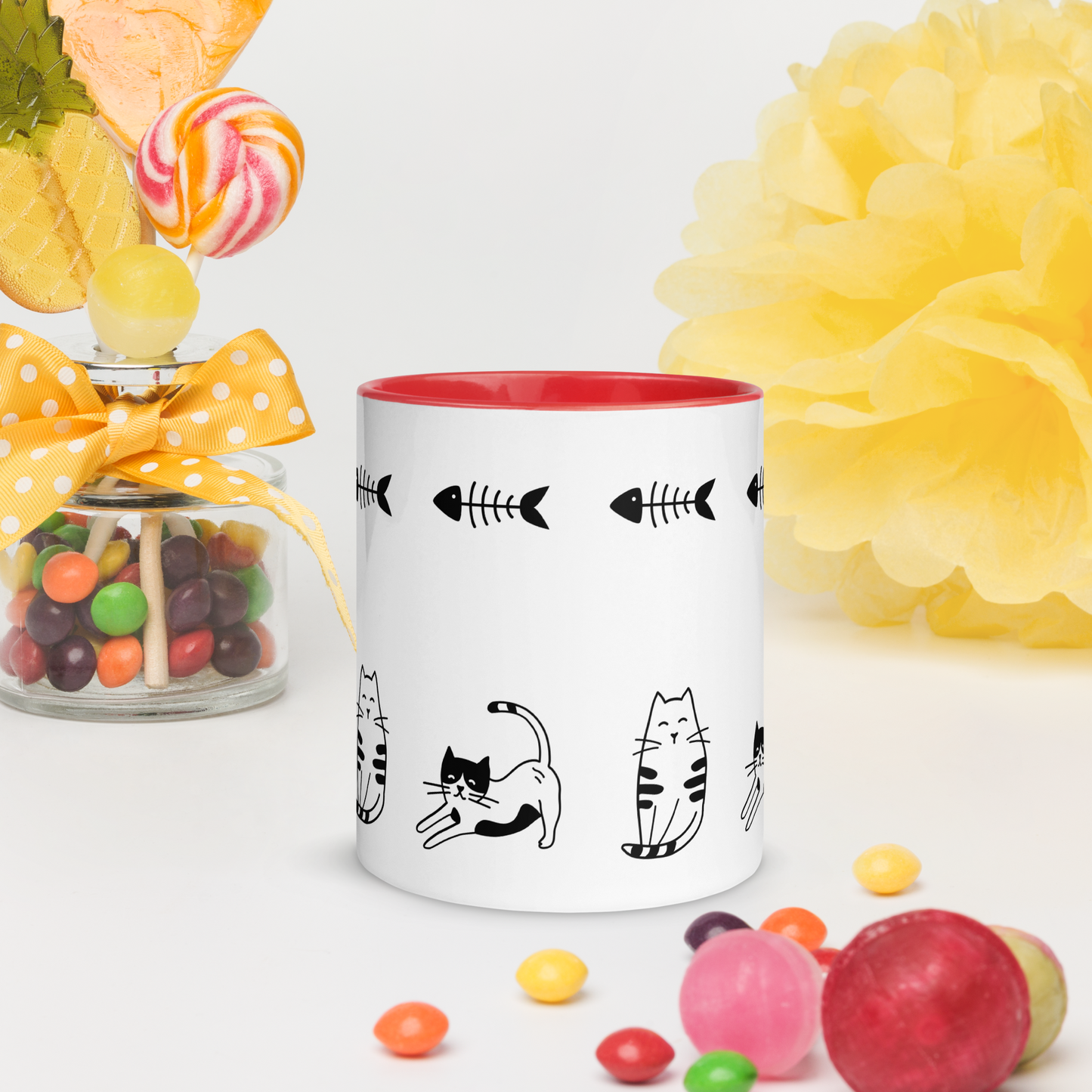 Fishbone Kitties - 11oz. Mug with Color Inside