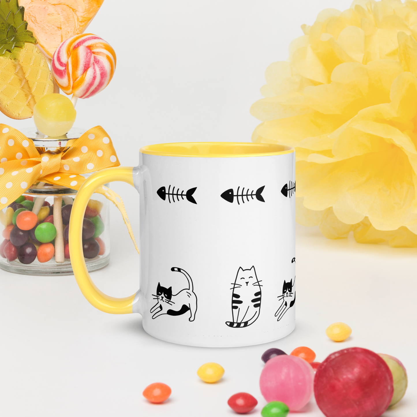 Fishbone Kitties - 11oz. Mug with Color Inside