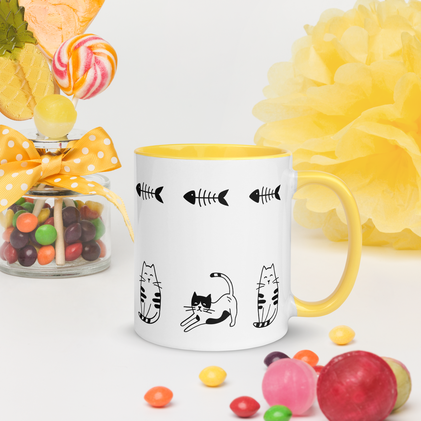 Fishbone Kitties - 11oz. Mug with Color Inside