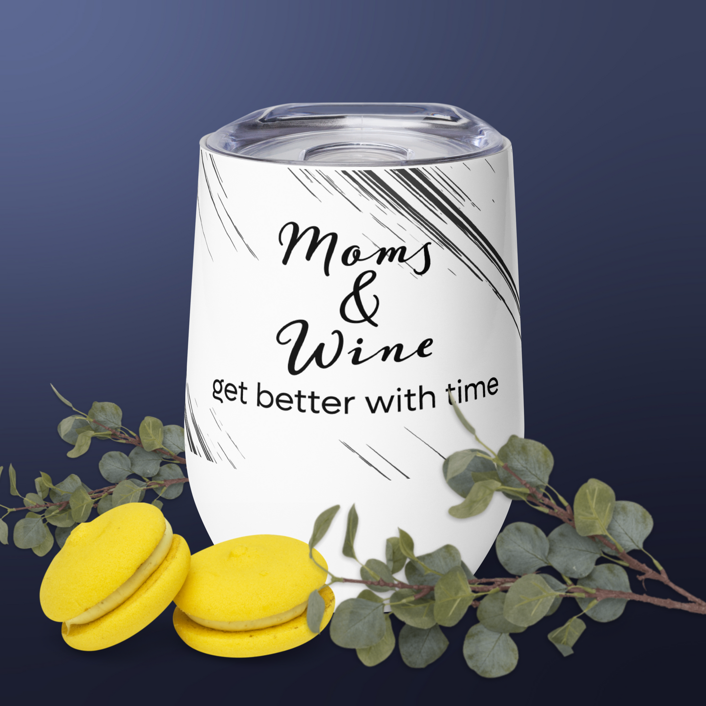 Moms & Wine - 12 oz. Wine tumbler (Black & White)