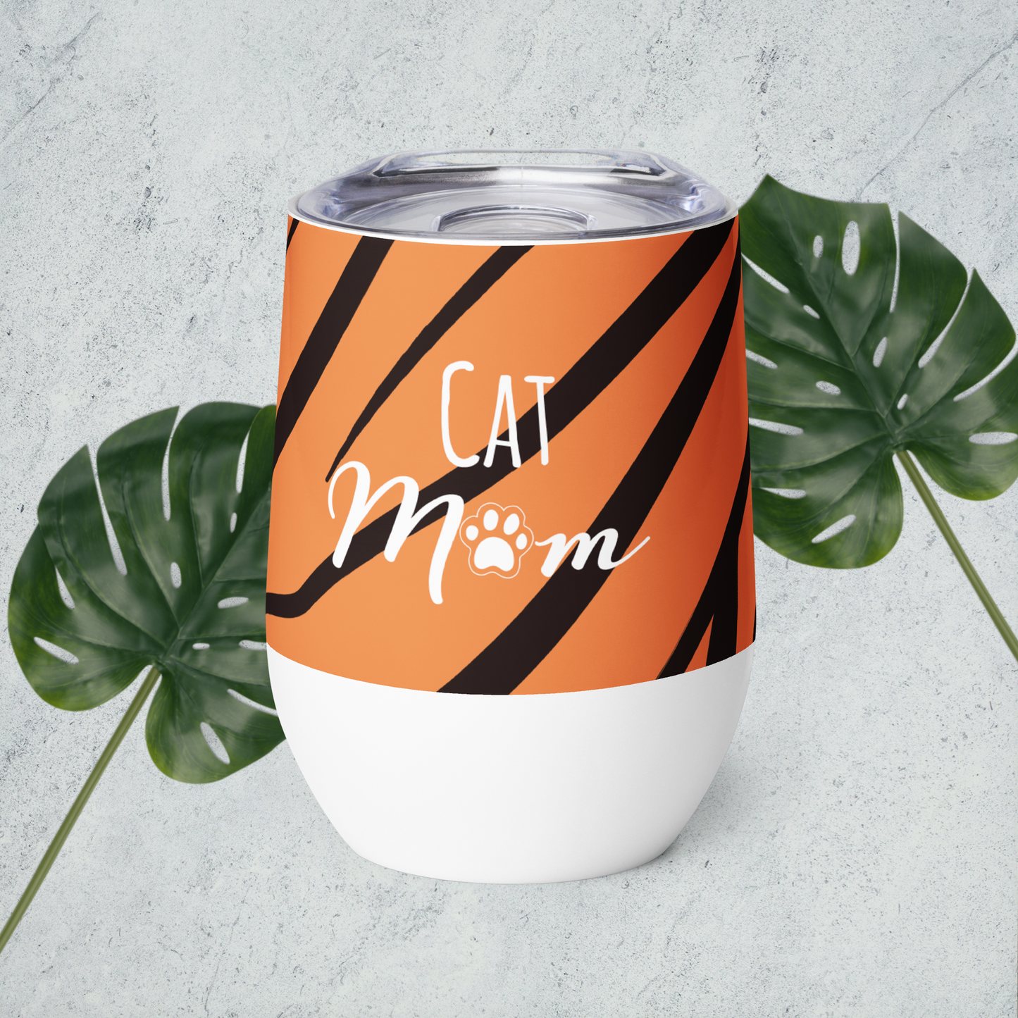 Cat Mom - 12 oz. Wine tumbler (Animal print)