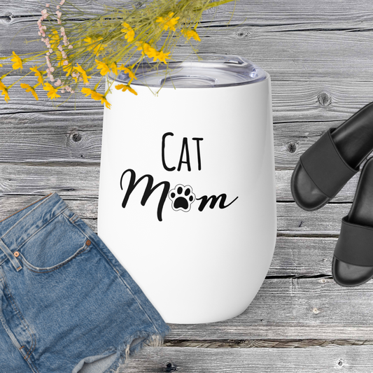 Cat Mom - 12 oz. Wine tumbler (White)