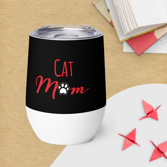 Cat Mom - 12 oz. Wine tumbler (Red & Black)