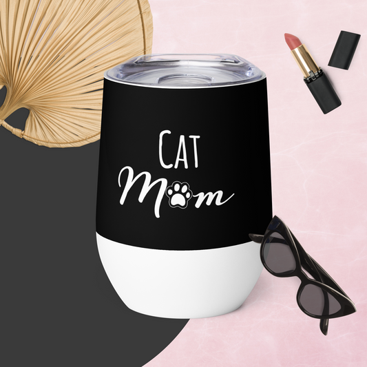 Cat Mom - 12 oz. Wine tumbler (Black)